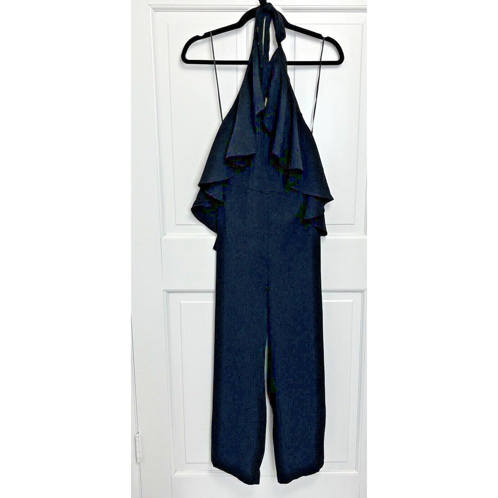 Romeo + Juliet Couture Ruffle Halter Jumpsuit Romper Size M Black Chiffon Casual